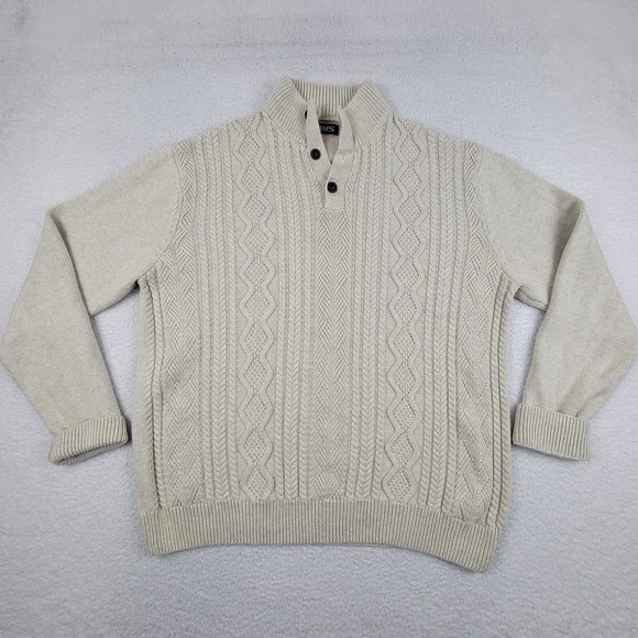 Chaps‎ Sweater Mens XL Oatmeal Beige Cable Knit Pullover Cotton Mock Neck Casual - Picture 1 of 10